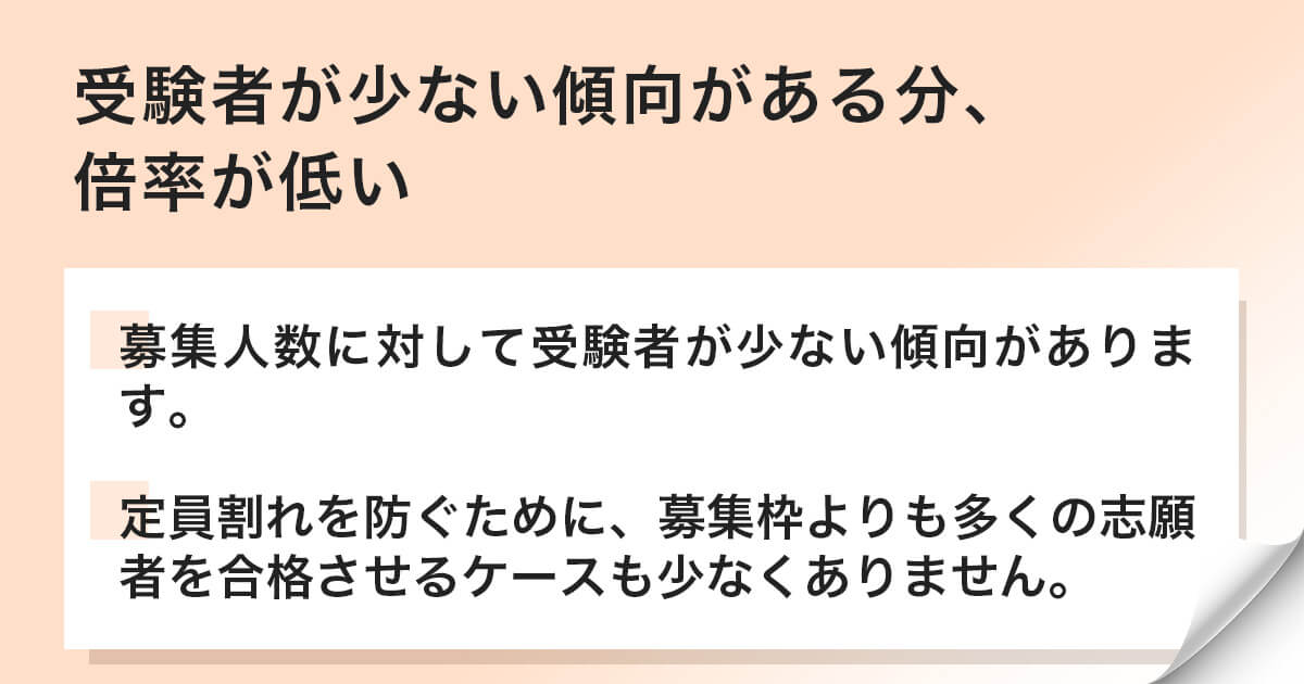 受験者が少ない傾向がある分、倍率が低い