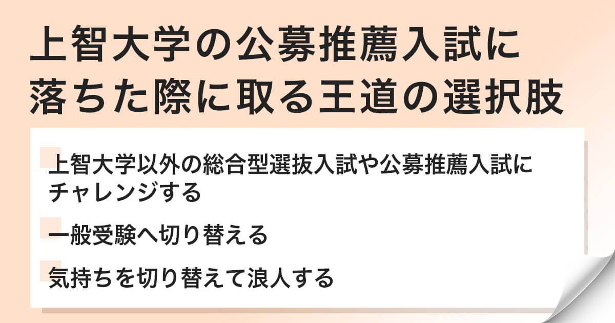 上智大学の公募推薦入試に落ちた際に取る王道の選択肢
